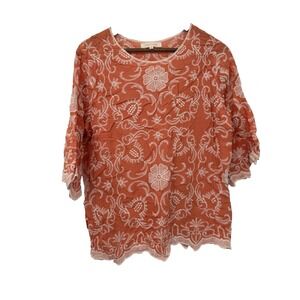 Solitaire‎ Blouse Boho Orange Embroidered M Festival 3/4th sleeve lightweight
